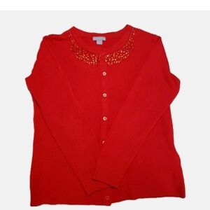 Laura Scott Red Embellished Cardigan L Holiday Festive Button Up